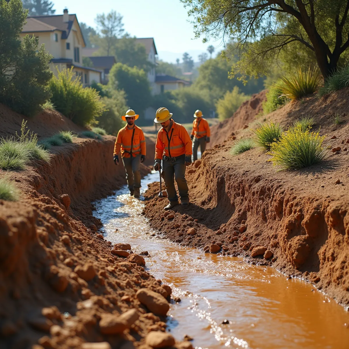 Mud and debris flowing down a saturated San Diego canyon slope