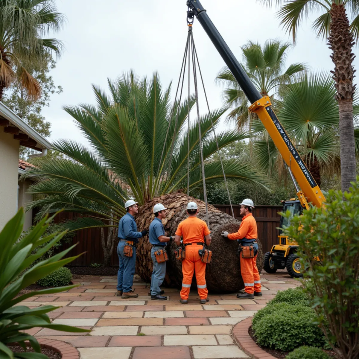 Emergency removal of a fallen palm tree at a San Diego home by SOCAL EXTERIOR SERVICES, INC