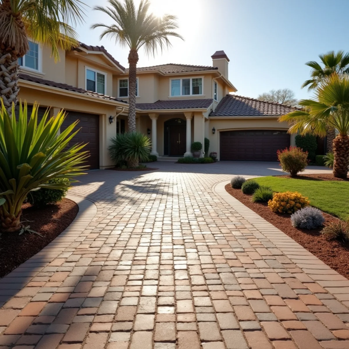 Interlocking paver patio and driveway installation at a San Diego home by SOCAL EXTERIOR SERVICES, INC