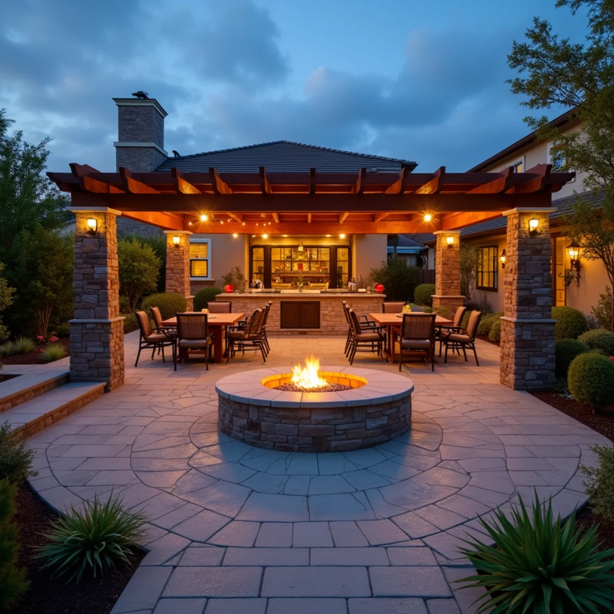 Custom outdoor living space with fire pit and paver patio at a San Diego home by SOCAL EXTERIOR SERVICES, INC
