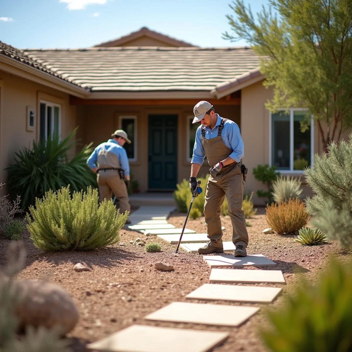 Landscaping and hardscaping on a Borrego Springs, CA property by SOCAL EXTERIOR SERVICES, INC