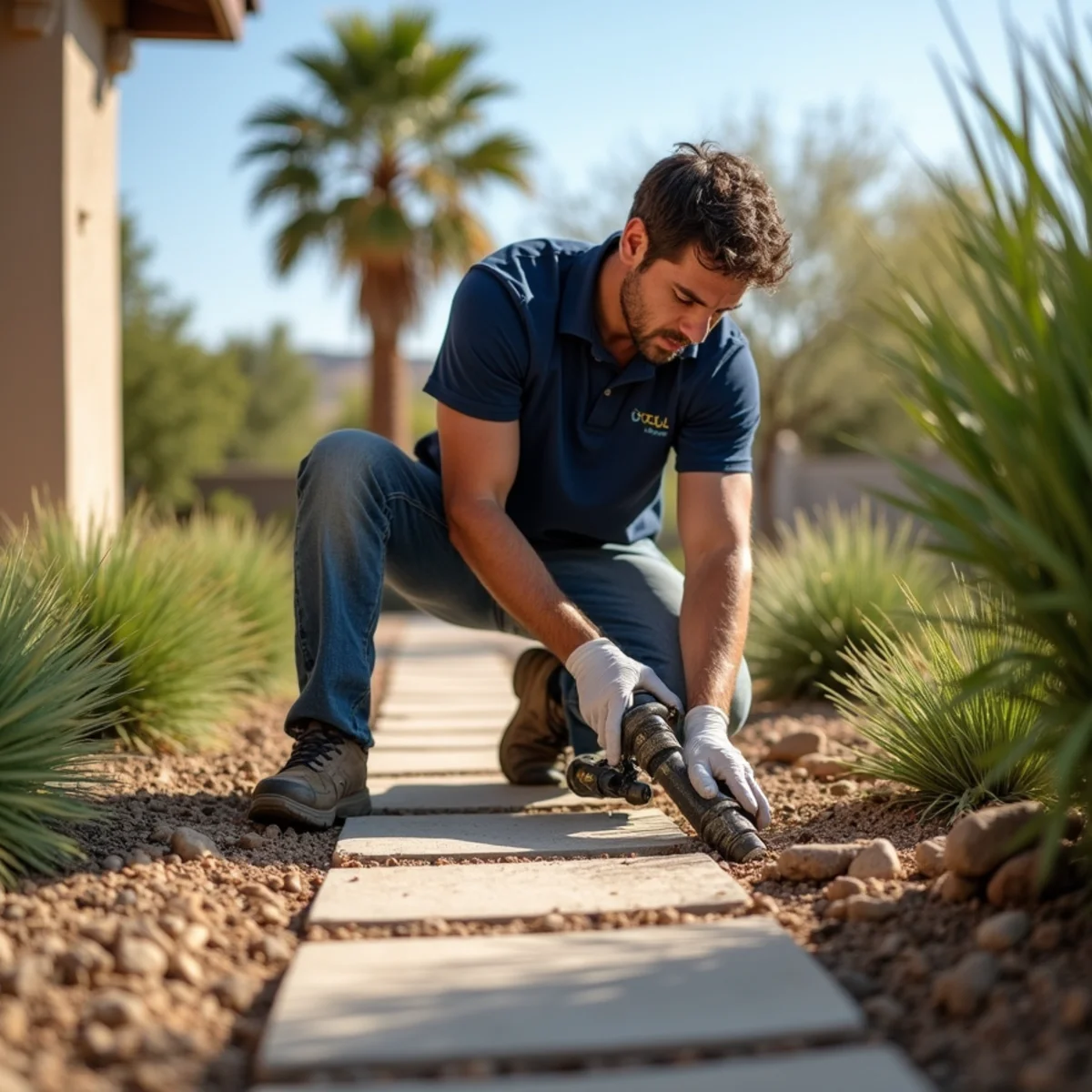 Landscaping and hardscaping on a Coachella, CA property by SOCAL EXTERIOR SERVICES, INC