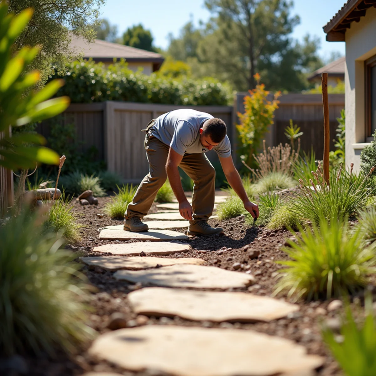 Landscaping and hardscaping on a Encinitas, CA property by SOCAL EXTERIOR SERVICES, INC