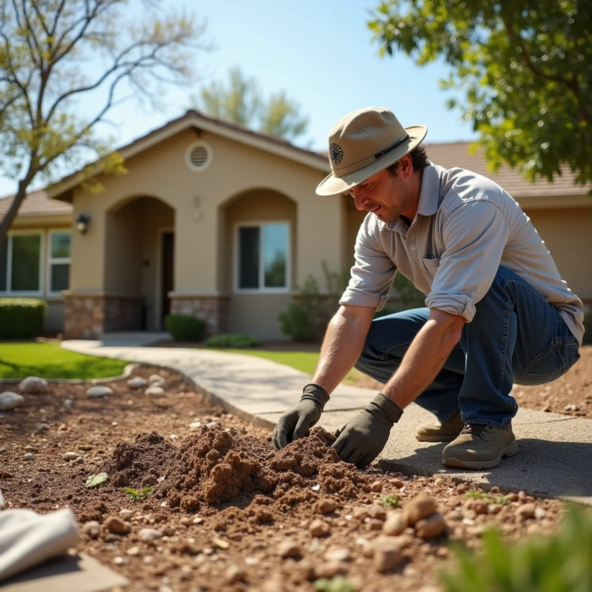 Landscaping and hardscaping on a Hemet, CA property by SOCAL EXTERIOR SERVICES, INC