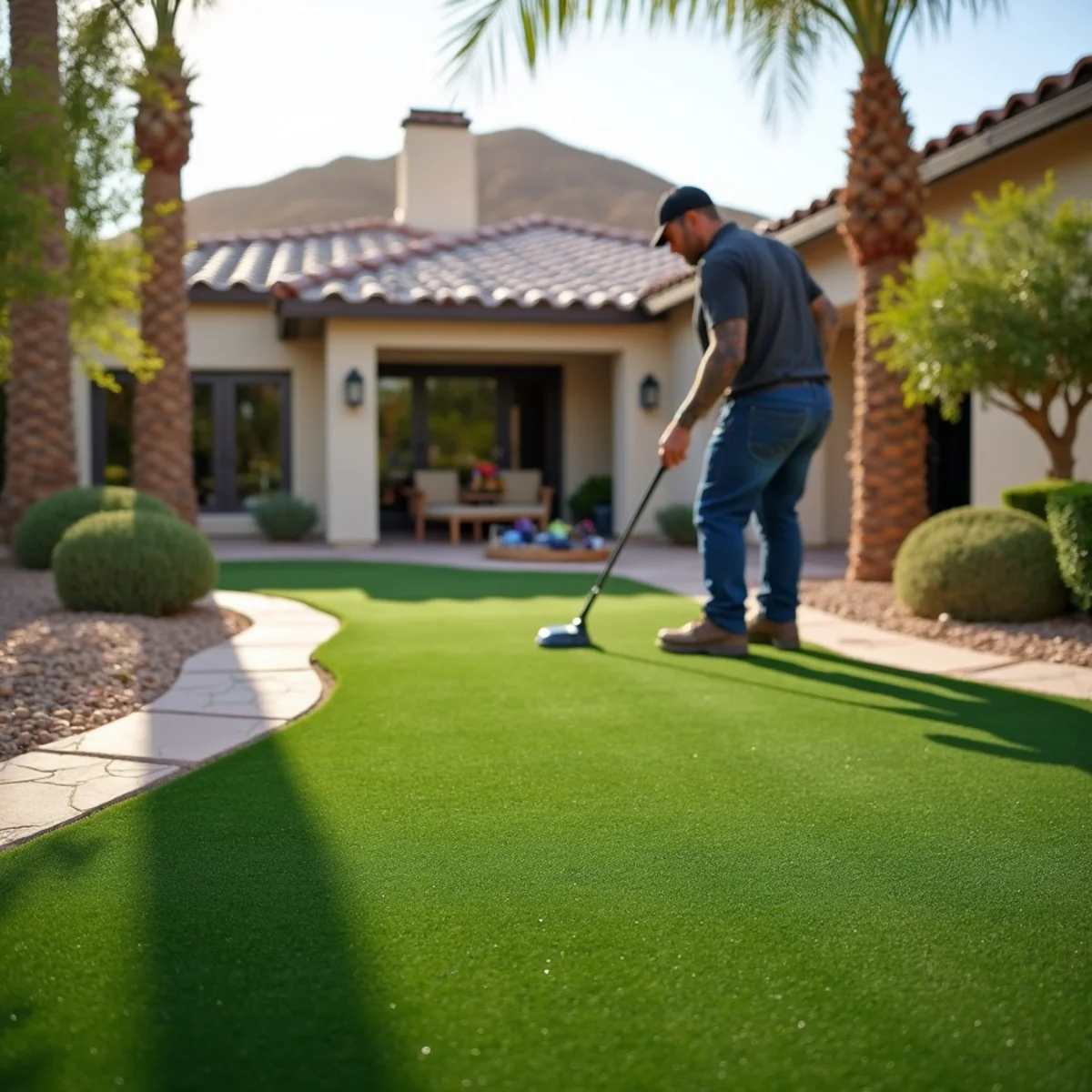 Landscaping and hardscaping on a Palm Desert, CA property by SOCAL EXTERIOR SERVICES, INC