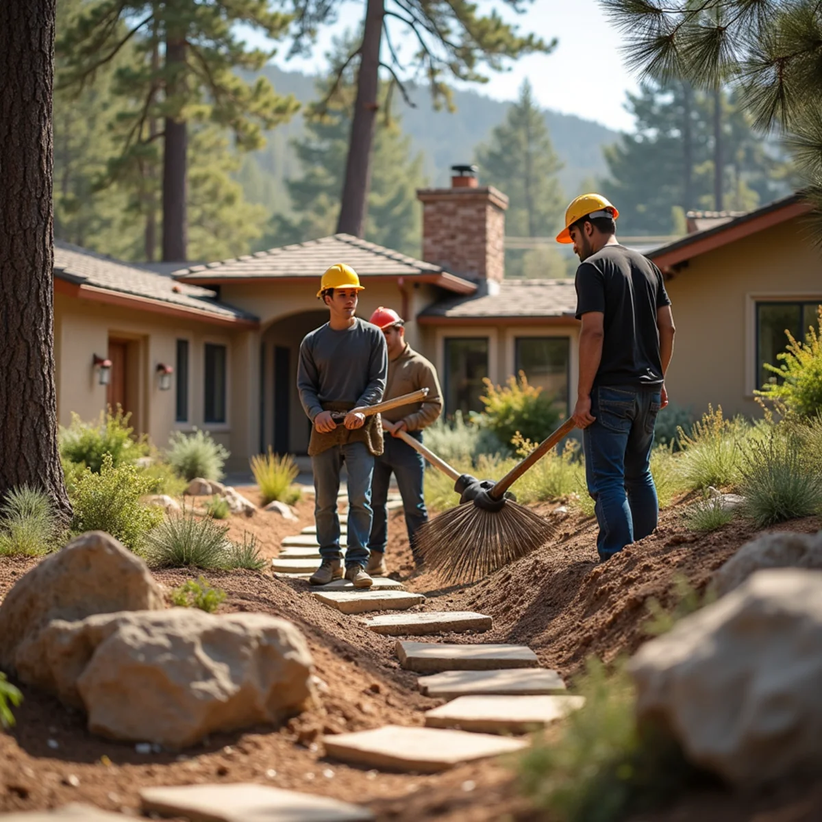 Landscaping and hardscaping on a Pine Valley, CA property by SOCAL EXTERIOR SERVICES, INC