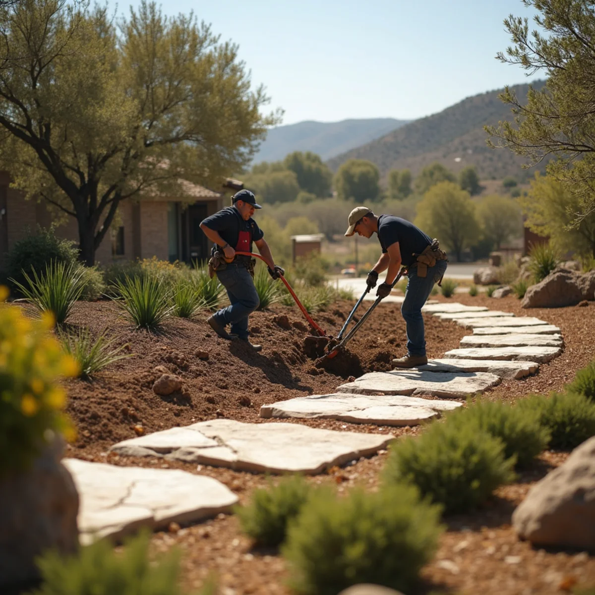 Landscaping and hardscaping on a Ramona, CA property by SOCAL EXTERIOR SERVICES, INC