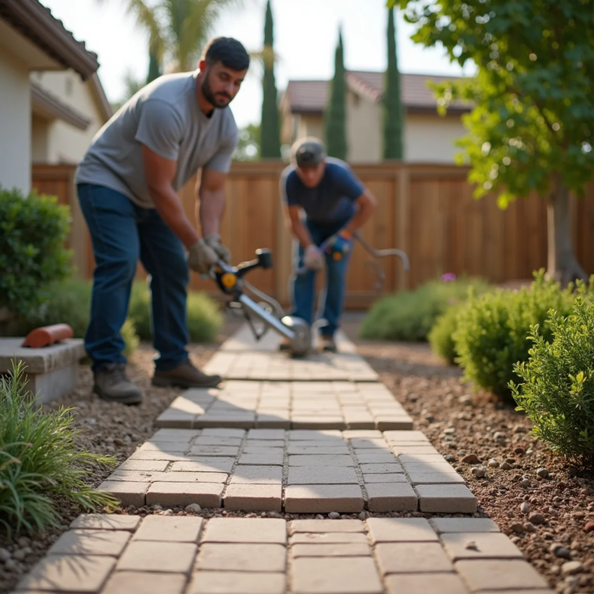 Landscaping and hardscaping on a Santa Ana, CA property by SOCAL EXTERIOR SERVICES, INC