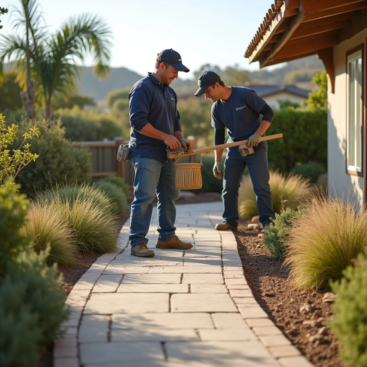 Landscaping and hardscaping on a Solana Beach, CA property by SOCAL EXTERIOR SERVICES, INC